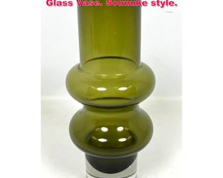 Lot 36 Riihimaki style MCM Olive Green Glass Vase. Solmuke style.