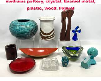 Lot 578 Collection Modern Design Lot. Mixed mediums pottery, crystal, Enamel metal, plastic, wood. Figural 