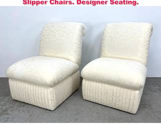 Lot 471 Pr Modernist Cream Upholstery Slipper Chairs. Designer Seating. 