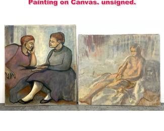Lot 347 2pcs Impressionist Muted Tone Painting on Canvas. unsigned. 