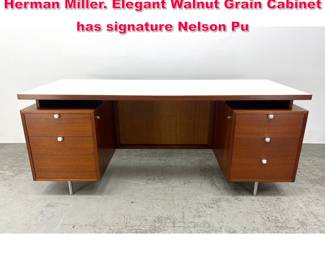 Lot 174 George Nelson Executive desk for Herman Miller. Elegant Walnut Grain Cabinet has signature Nelson Pu
