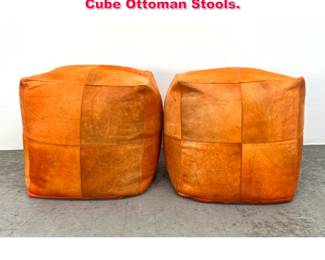 Lot 154 Pr Orange Natural Hide Patchwork Cube Ottoman Stools. 