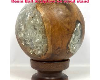 Lot 74 Large Exotic Wood and Pearlescent Resin Ball Sculpture on wood stand
