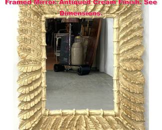 Lot 523 Decorator Faux Bamboo and Leaf Framed Mirror. Antiqued Cream Finish. See Dimensions. 