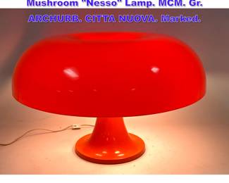 Lot 998 ARTEMIDE Orange Plastic Mushroom Nesso Lamp. MCM. Gr. ARCHURB. CITTA NUOVA. Marked. 