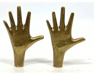 Lot 665 2pc Mini Brass Hand Sculptures. 
