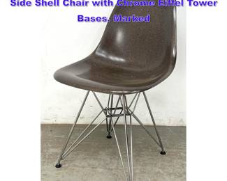 Lot 1009 Herman Miller Eames Fiberglass Side Shell Chair with Chrome Eiffel Tower Bases. Marked