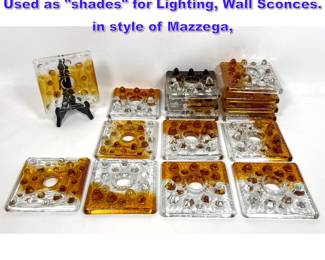 Lot 1196 16 Dimpled Colored Glass Squares. Used as shades for Lighting, Wall Sconces. in style of Mazzega, 