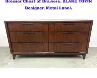 Lot 1075 SIMPLY MODERN Walnut 6 Drawer Dresser Chest of Drawers. BLAKE TOYIN Designer. Metal Label. 