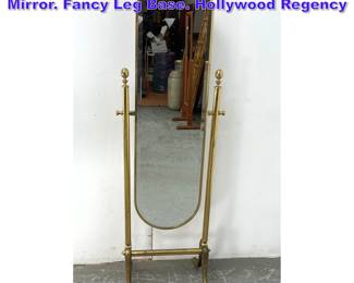 Lot 940 Brass Racetrack Frame Cheval Mirror. Fancy Leg Base. Hollywood Regency
