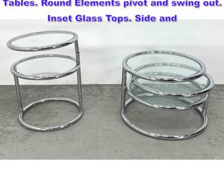 Lot 1096 2pc Milo Baughman Chrome Tube Tables. Round Elements pivot and swing out. Inset Glass Tops. Side and