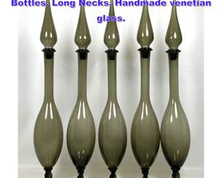 Lot 617 Set 5 Balboa Italy Tall Stoppered Bottles. Long Necks. Handmade venetian glass. 