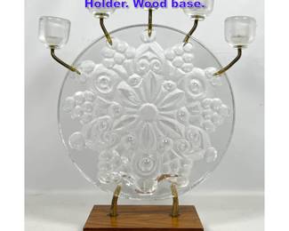 Lot 758 Skruf Sweden Lead Crystal Candle Holder. Wood base. 