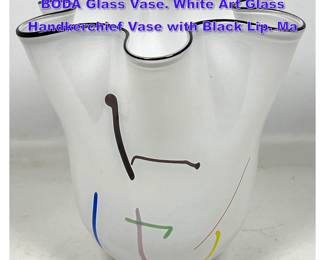 Lot 784 Large ULRICA VALLIEN for KOSTA BODA Glass Vase. White Art Glass Handkerchief Vase with Black Lip. Ma