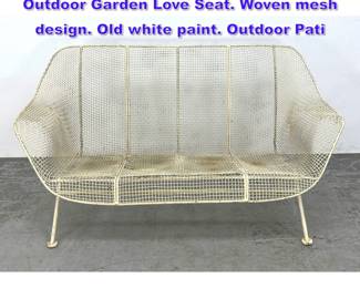 Lot 634 RUSSELL WOODARD Sculptura Outdoor Garden Love Seat. Woven mesh design. Old white paint. Outdoor Pati