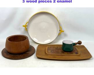 Lot 1201 5pcs Mid Century Modern Dansk lot 3 wood pieces 2 enamel