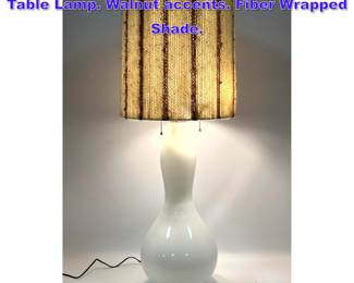 Lot 714 Modern Glass Bowling Pin Form Table Lamp. Walnut accents. Fiber Wrapped Shade. 
