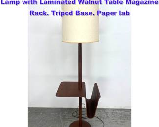 Lot 1034 LAUREL Modernist Walnut Floor Lamp with Laminated Walnut Table Magazine Rack. Tripod Base. Paper lab