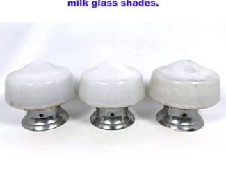 Lot 1198 Set 3 Art Deco ceiling lamps with milk glass shades.