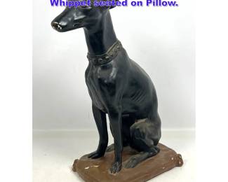 Lot 878 Plaster Whippet Dog Sculpture. Whippet seated on Pillow. 