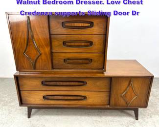 Lot 715 2pc Hanover Made American Modern Walnut Bedroom Dresser. Low Chest Credenza supports Sliding Door Dr