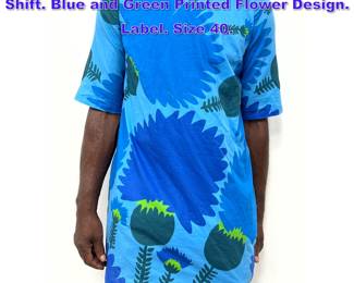 Lot 822 MARIMEKKO Finland Cotton Dress Shift. Blue and Green Printed Flower Design. Label. Size 40. 