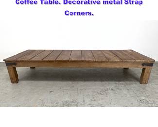 Lot 1153 Rustic Weathered Wood Low Bench Coffee Table. Decorative metal Strap Corners. 