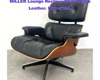 Lot 600 CHARLES EAMES for HERMAN MILLER Lounge Recliner Chair. Black Leather. Unmarked.