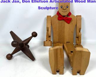 Lot 1046 2pcs Wood Decorative Objects. Jack Jax, Don Ellefson Articulated Wood Man Sculpture