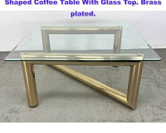 Lot 1095 Karl Springer Style Brass Tubular Z Shaped Coffee Table With Glass Top. Brass plated. 