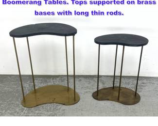 Lot 1110 2pc Brass Base Stone Top Boomerang Tables. Tops supported on brass bases with long thin rods. 