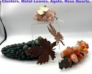 Lot 685 3pc Natural Real Stone Grape Clusters. Metal Leaves. Agate. Rose Quartz. 