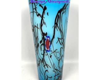 Lot 716 Tall Blue Art Glass Vase with Design. Unsigned. 
