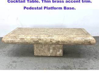Lot 611 Tessellated Marble Tile Inlay Coffee Cocktail Table. Thin brass accent trim. Pedestal Platform Base.