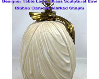 Lot 1108 CHAPMAN Glazed Draped Pottery Designer Table Lamp. Brass Sculptural Bow Ribbon Element. Marked Chapm