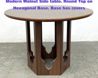 Lot 707 HARVEY PROBBER Style American Modern Walnut Side table. Round Top on Hexagonal Base. Base has revers