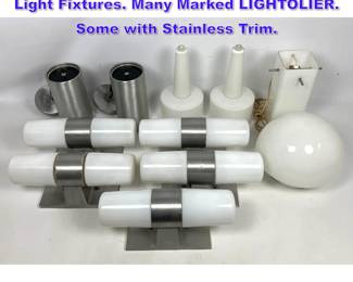 Lot 1200 Collection MCM Wall Sconces, Light Fixtures. Many Marked LIGHTOLIER. Some with Stainless Trim. 