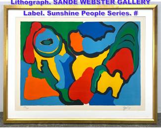 Lot 801 KAREL APPEL 74 Modernist Colored Lithograph. SANDE WEBSTER GALLERY Label. Sunshine People Series. 