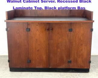 Lot 712 MILO BAUGHMAN for DIRECTIONAL Walnut Cabinet Server. Recessed Black Laminate Top. Black platform Bas