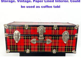 Lot 1143 Tartan Metal Scotch Plaid Trunk Storage. Vintage. Paper Lined Interior. Could be used as coffee tabl