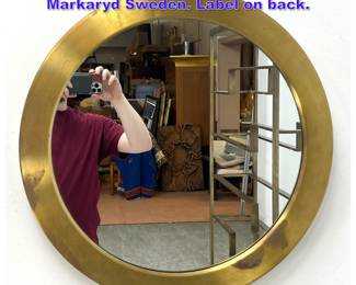Lot 612 Brass Round Mirror by Glasmaster Markaryd Sweden. Label on back.