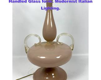 Lot 727 Venetian Murano Art Glass Lamp. Handled Glass form. Modernist Italian Lighting.