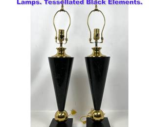 Lot 836 Pr Dark Marble Designer Table Lamps. Tessellated Black Elements.