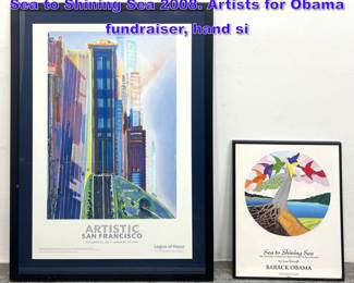 Lot 895 2pcs Prints. Lou Stovall Screenprint, Sea to Shining Sea 2008. Artists for Obama fundraiser, hand si