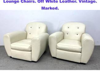 Lot 645 Pr RALPH LAUREN Leather Club Lounge Chairs. Off White Leather. Vintage. Marked. 