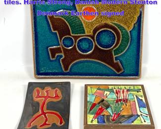 Lot 866 3 Pc glazed ceramic wall hanging tiles. Harris Strong, Danish Modern Stenton Denmark Earthen signed 