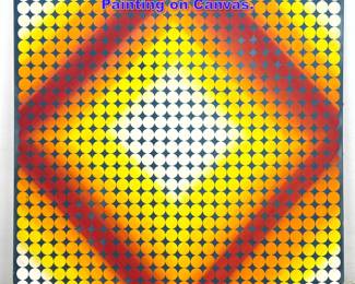 Lot 703 Large Mid Century Modern Op Art Painting on Canvas. 