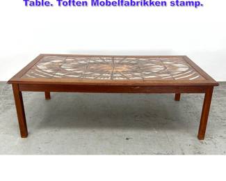 Lot 941 Danish Modern Teak Tile Top Coffee Table. Toften Mobelfabrikken stamp. 