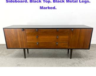 Lot 977 ARTICLE Walnut Credenza Sideboard. Black Top. Black Metal Legs. Marked. 