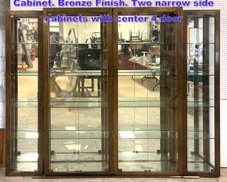 Lot 729 4 Cabinet Glass Shelves Display Cabinet. Bronze Finish. Two narrow side cabinets with center 4 door 